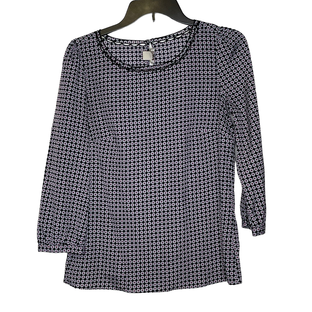 J. Crew Womens Blouse Size XS Black With Gray Purple Geometric Pattern‎